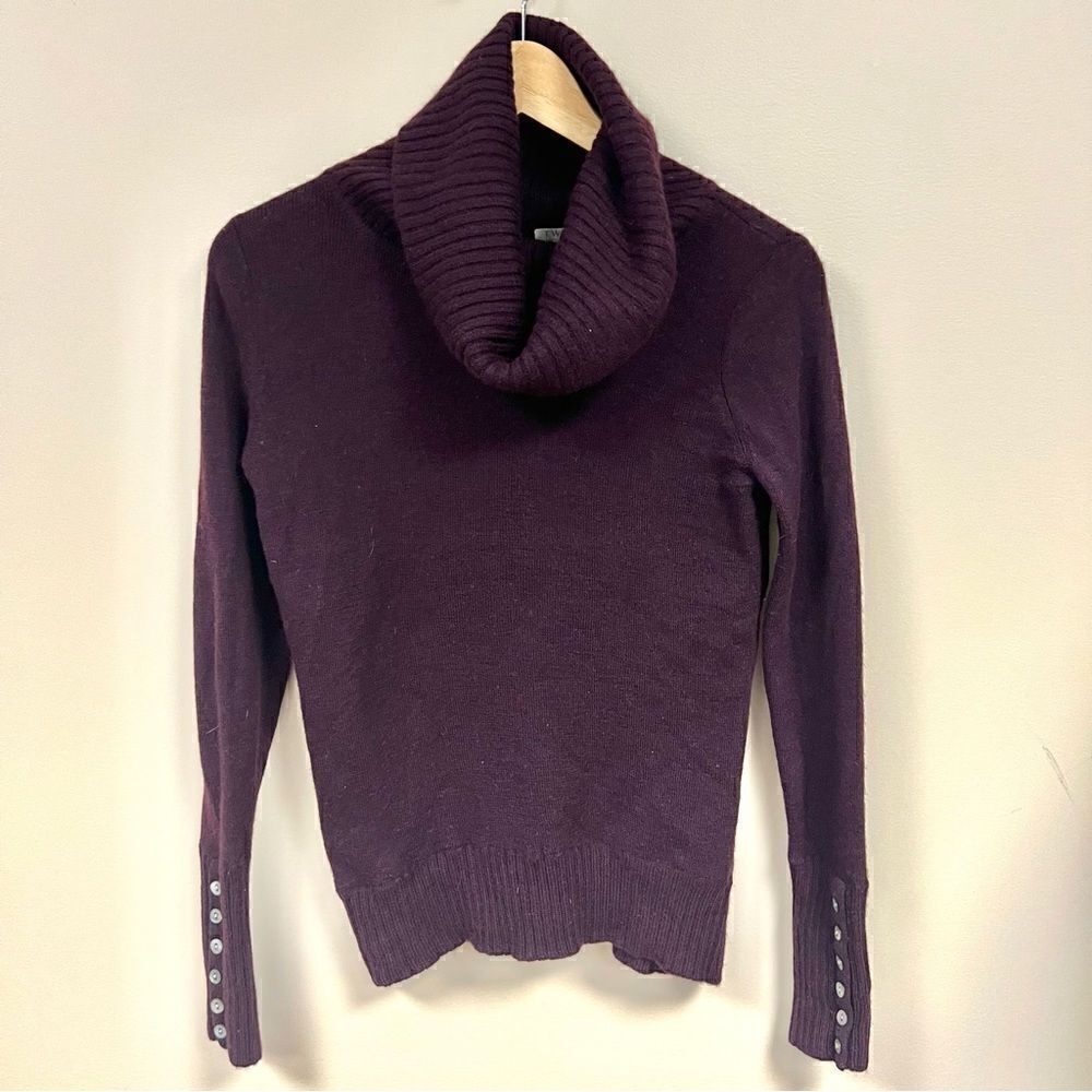 - Tweeds Eggplant color Marino wool cowl neck sweater S
